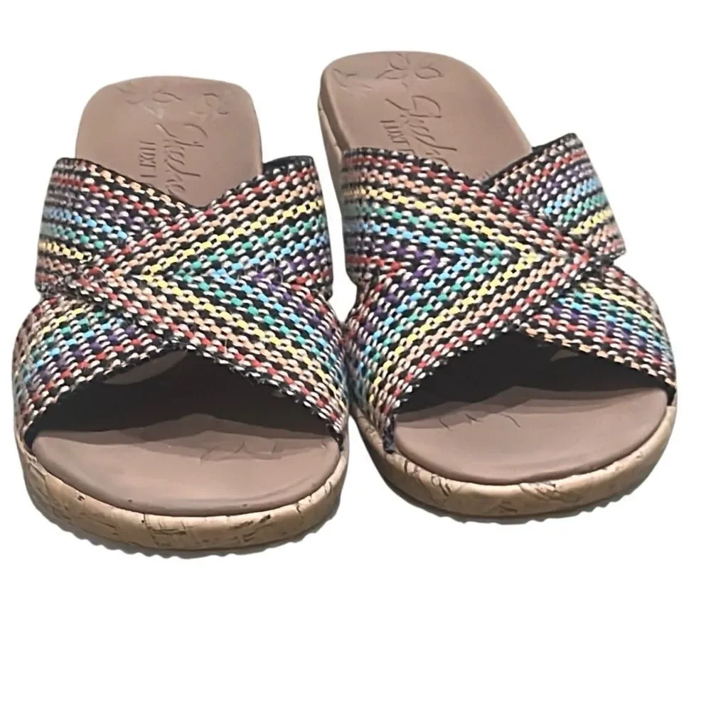 Sketchers Women’s 7 Black and Blue Cross-Strap Sandals with Textured Design